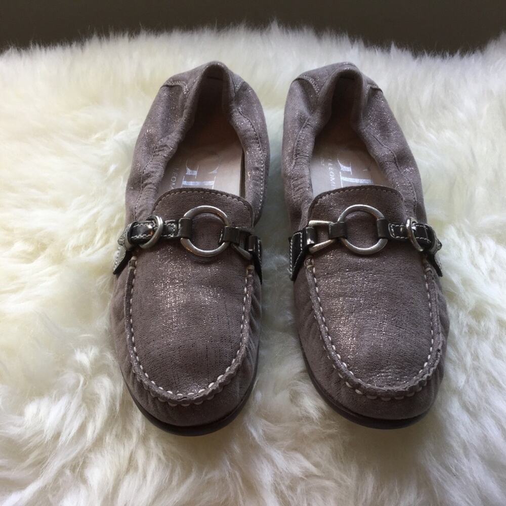 AGL Taupe Shimmer Suede O-Ring Bit Loafers 36.5